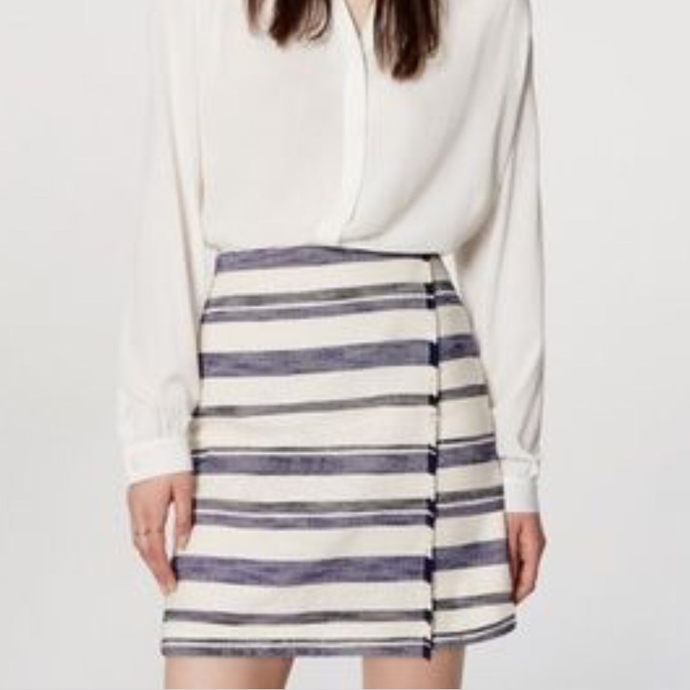 Loft Striped Fringe Wrap Skirt